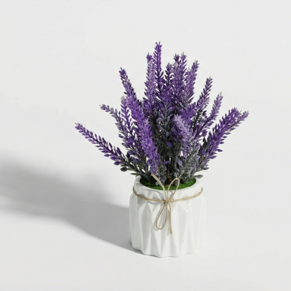 Dekorly Artificial Metallic Look Lavender Plant 18cm in Pot | Faux Lavender Flower for Home Decor, Office Desk, Living Room Table, Bedroom Shelf Decoration