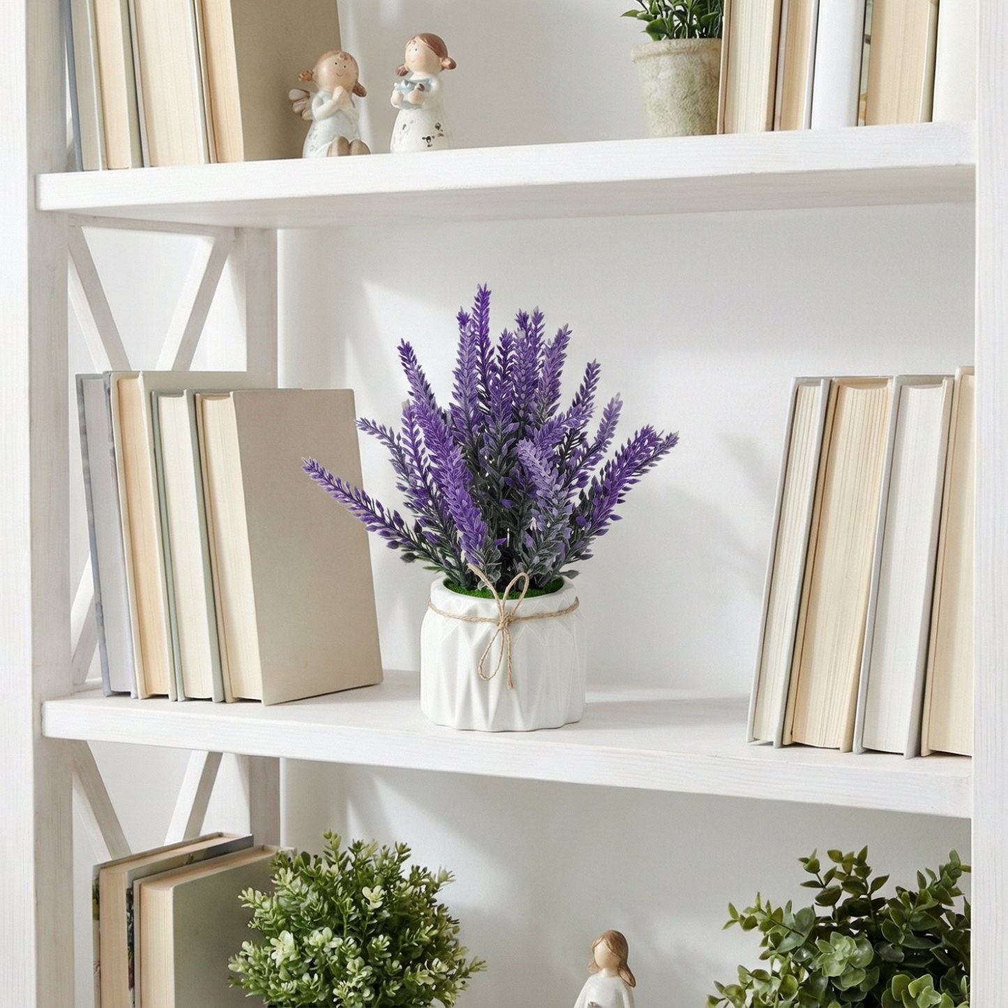 Dekorly Artificial Metallic Look Lavender Plant 18cm in Pot | Faux Lavender Flower for Home Decor, Office Desk, Living Room Table, Bedroom Shelf Decoration