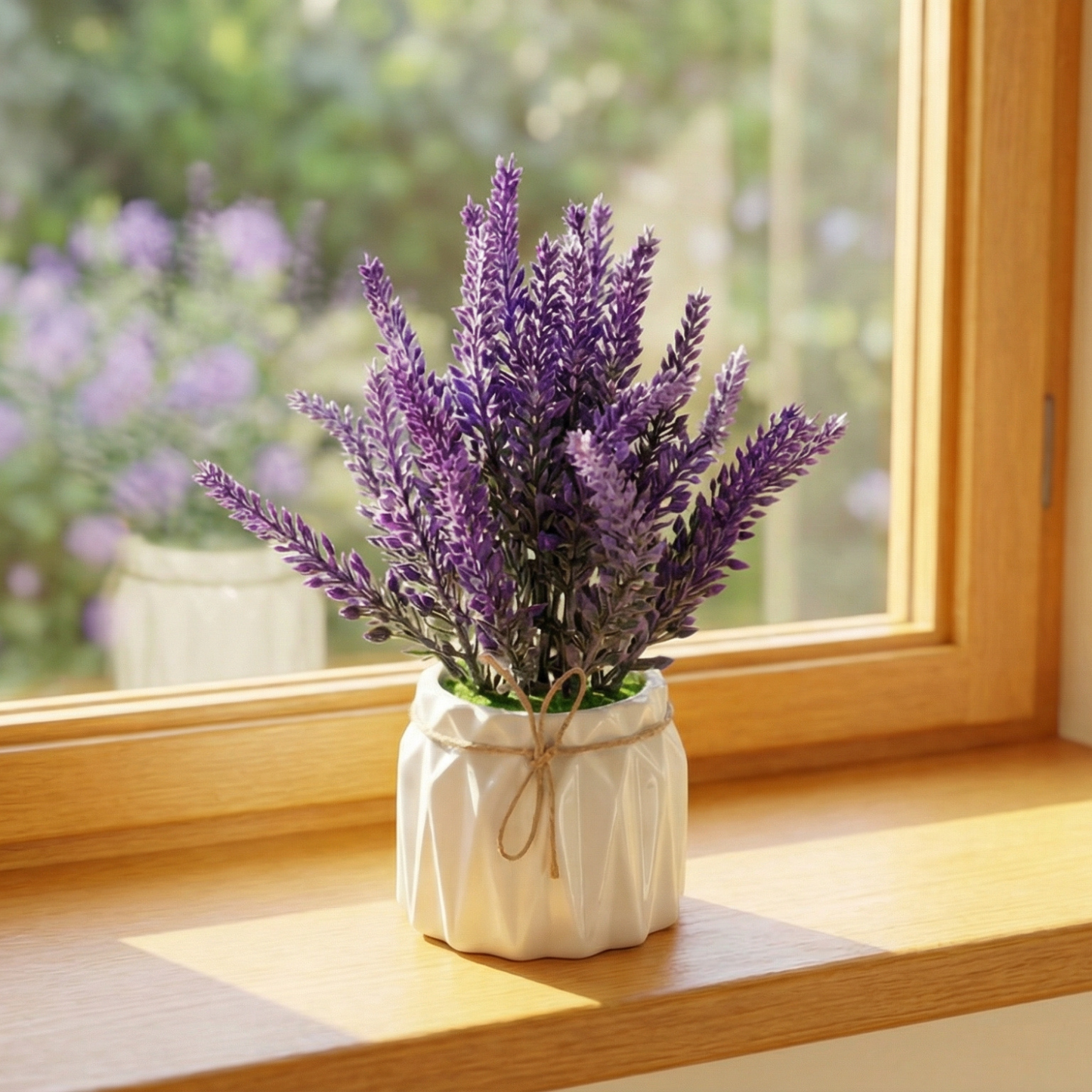 Dekorly Artificial Metallic Look Lavender Plant 18cm in Pot | Faux Lavender Flower for Home Decor, Office Desk, Living Room Table, Bedroom Shelf Decoration