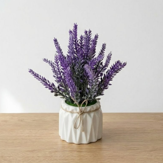 Dekorly Artificial Metallic Look Lavender Plant 18cm in Pot | Faux Lavender Flower for Home Decor, Office Desk, Living Room Table, Bedroom Shelf Decoration