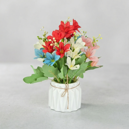 Dekorly Artificial Mini Lily Flowers Multicolor 18cm in Pot | Faux Flower Plant for Home Decor, Office Desk, Living Room Table, Bedroom Shelf Decoration