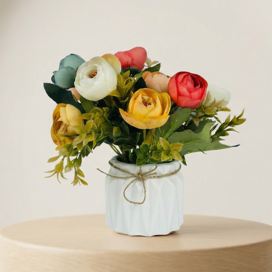 Dekorly Artificial Mini Onion Flowers Multicolor in Pot | Faux Flower Plant for Home Decor, Office Desk, Living Room Table, Bedroom Shelf Decoration