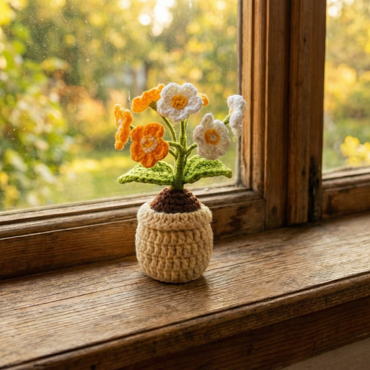 Dekorly Handmade Crochet Daisy Flower Plant (Artificial Yarn Flower) – Home & Desk Decor, With Pot