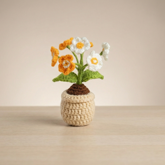 Dekorly Handmade Crochet Daisy Flower Plant (Artificial Yarn Flower) – Home & Desk Decor, With Pot