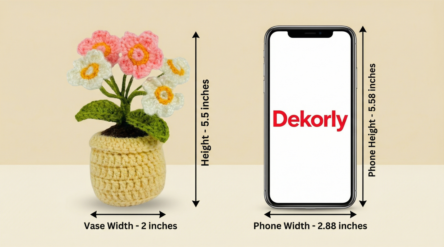 Dekorly Handmade Mini Crochet Daisy Flower Plant with Pot – Pink & White Yarn Flowers for Home, Desk & Gift Decor
