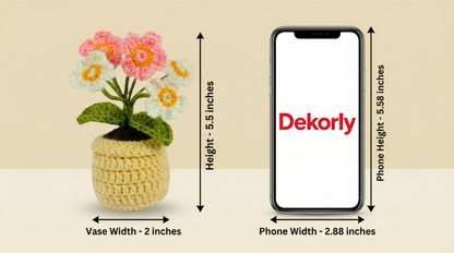 Dekorly Handmade Mini Crochet Daisy Flower Plant with Pot – Pink & White Yarn Flowers for Home, Desk & Gift Decor