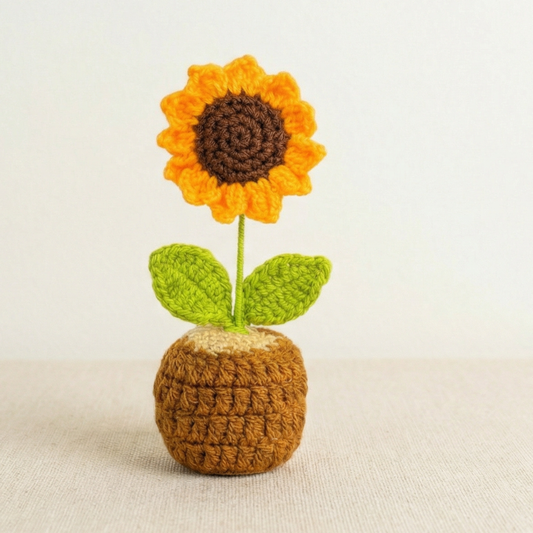 Dekorly Handmade Crochet Sunflower Plant with Pot – Yarn Flower Home, Desk & Gift Decor