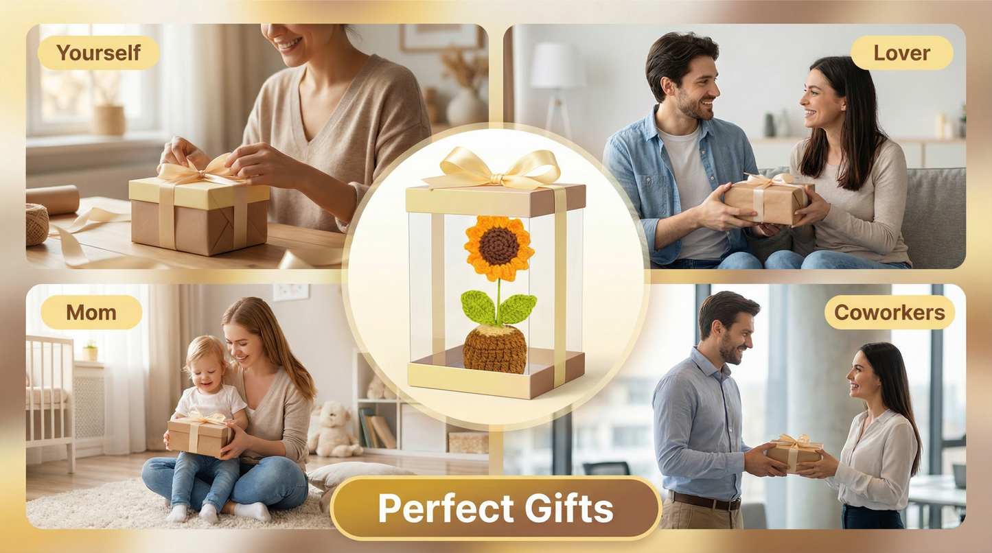 Dekorly Handmade Crochet Sunflower Plant with Pot – Yarn Flower Home, Desk & Gift Decor