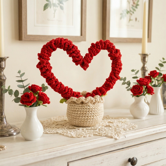 Dekorly Handmade Crochet Heart Plant with Pot – Love-Themed Yarn Decor for Home, Desk & Romantic Gifting