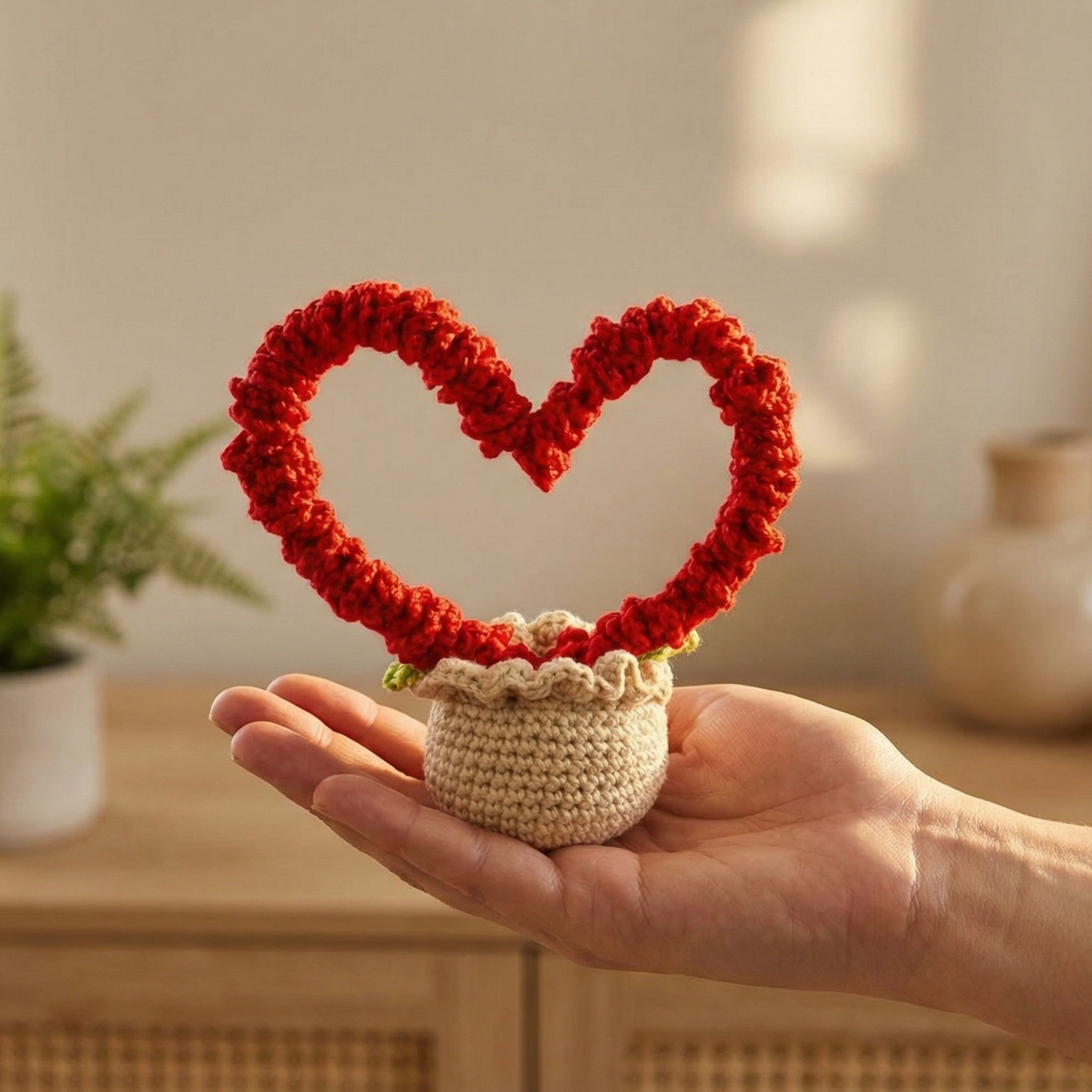 Dekorly Handmade Crochet Heart Plant with Pot – Love-Themed Yarn Decor for Home, Desk & Romantic Gifting