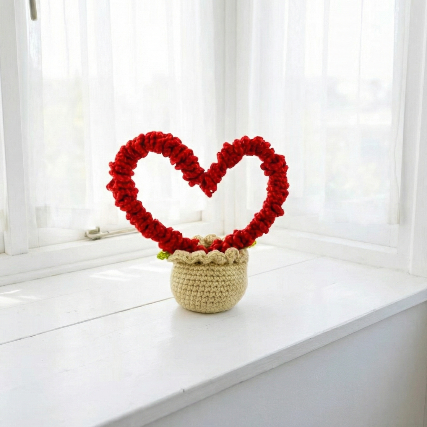 Dekorly Handmade Crochet Heart Plant with Pot – Love-Themed Yarn Decor for Home, Desk & Romantic Gifting