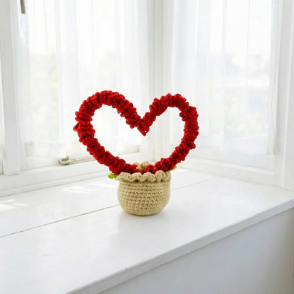 Dekorly Handmade Crochet Heart Plant with Pot – Love-Themed Yarn Decor for Home, Desk & Romantic Gifting