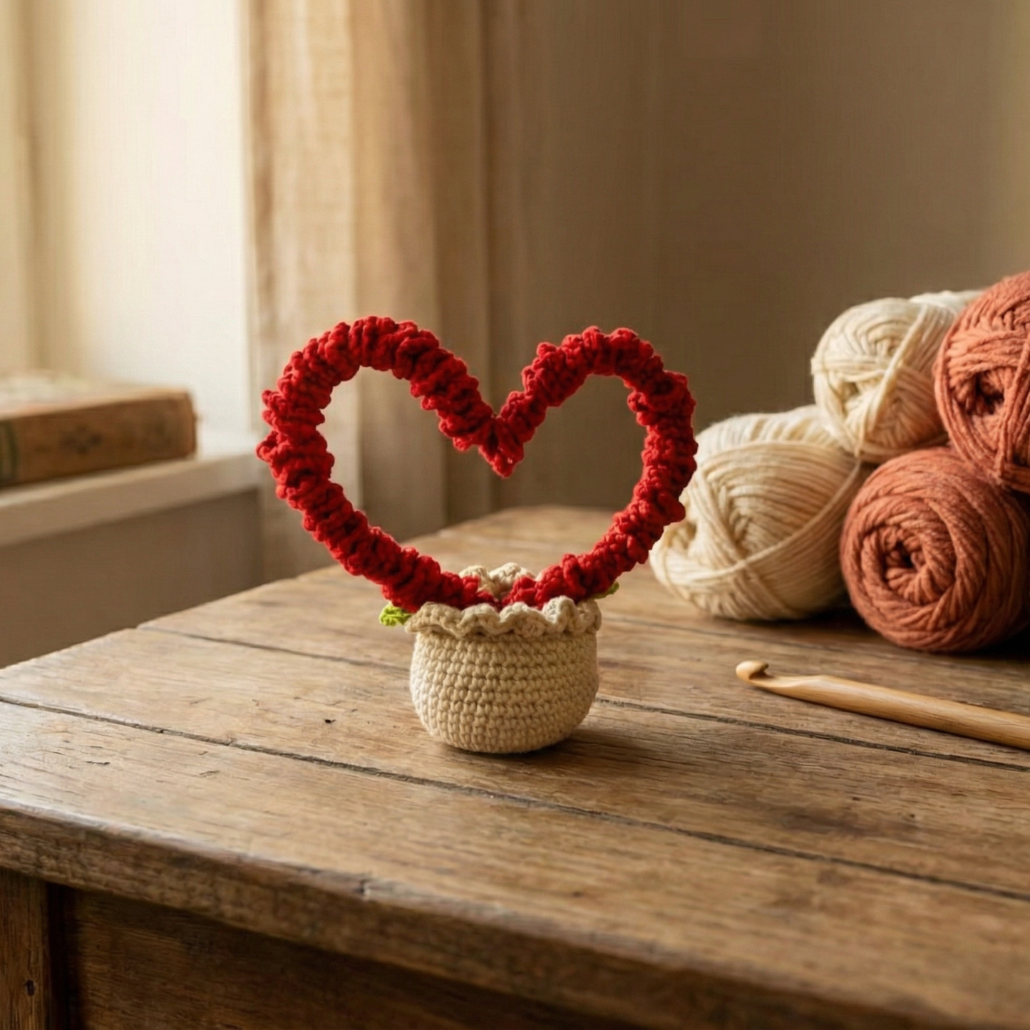 Dekorly Handmade Crochet Heart Plant with Pot – Love-Themed Yarn Decor for Home, Desk & Romantic Gifting