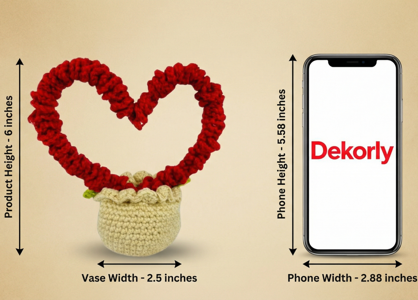 Dekorly Handmade Crochet Heart Plant with Pot – Love-Themed Yarn Decor for Home, Desk & Romantic Gifting