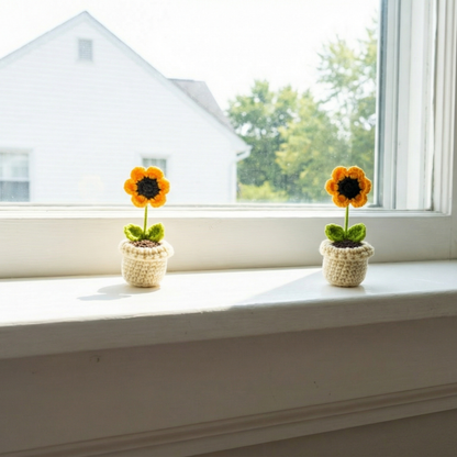 Dekorly Handmade Crochet Sunflower Plant with Pot – Pack of 2, Yarn Flower Home & Desk Decor Gift Set