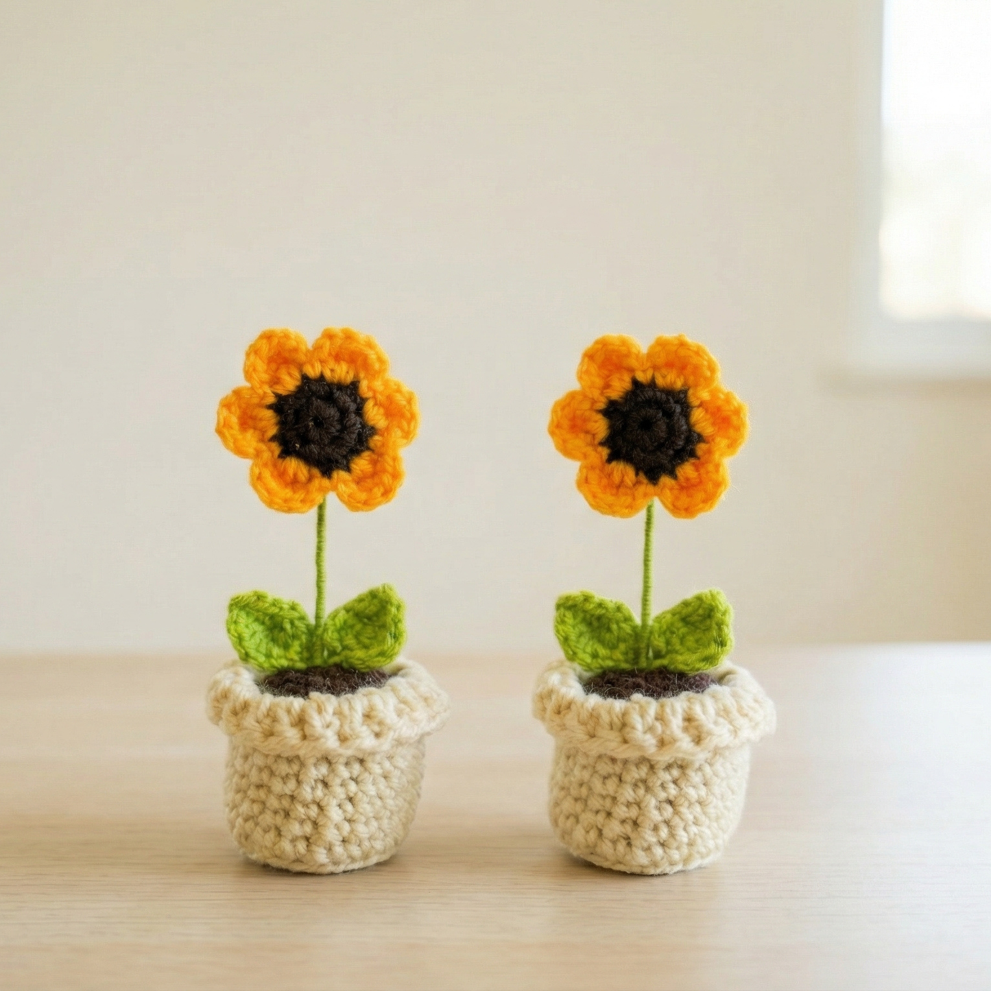 Dekorly Handmade Crochet Sunflower Plant with Pot – Pack of 2, Yarn Flower Home & Desk Decor Gift Set
