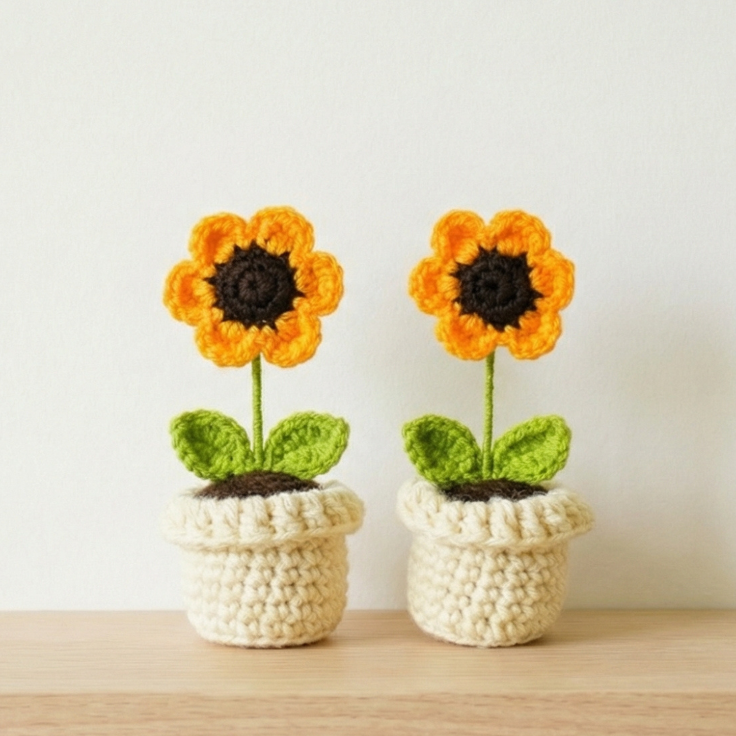 Dekorly Handmade Crochet Sunflower Plant with Pot – Pack of 2, Yarn Flower Home & Desk Decor Gift Set