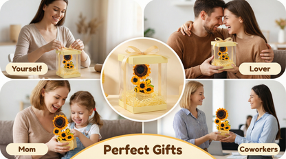 Dekorly Handmade Crochet Sunflower Plant with Pot – Cute Bee Design, Yarn Flower Home & Desk Decor Gift