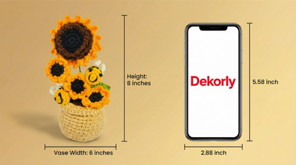 Dekorly Handmade Crochet Sunflower Plant with Pot – Cute Bee Design, Yarn Flower Home & Desk Decor Gift