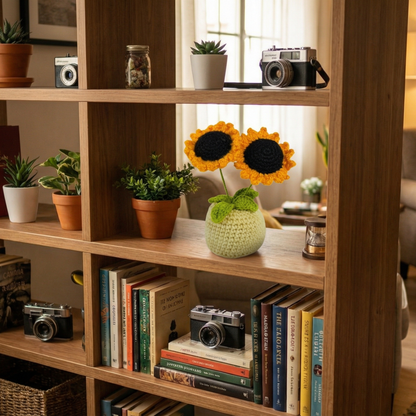 Dekorly Handmade Crochet Sunflower Plant with Pot – Double Bloom Yarn Flower Home & Desk Decor Gift