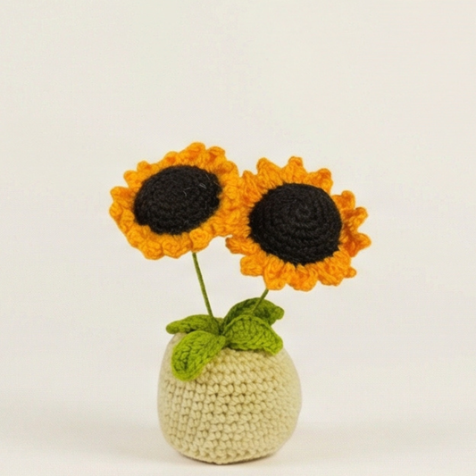 Dekorly Handmade Crochet Sunflower Plant with Pot – Double Bloom Yarn Flower Home & Desk Decor Gift