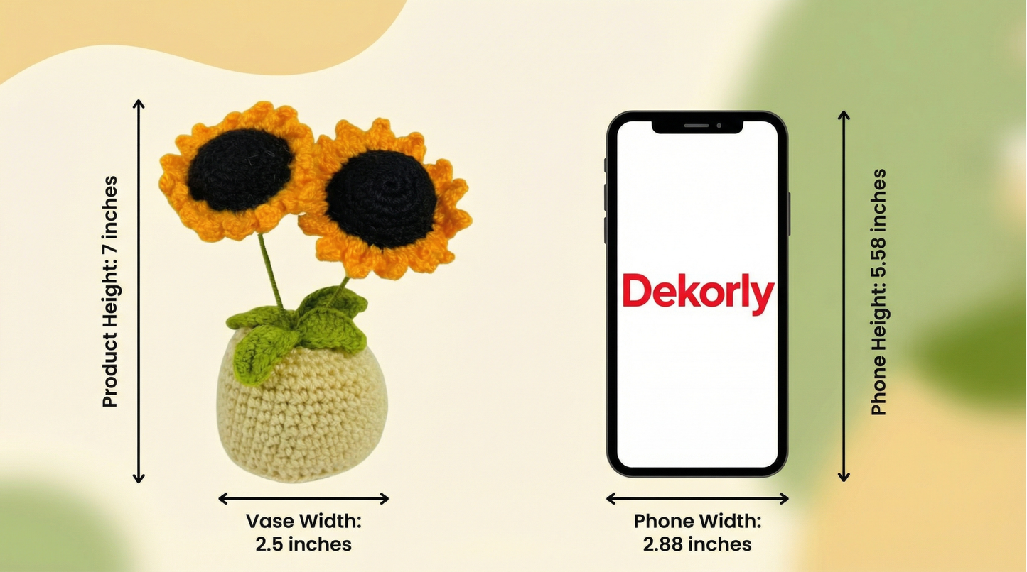 Dekorly Handmade Crochet Sunflower Plant with Pot – Double Bloom Yarn Flower Home & Desk Decor Gift