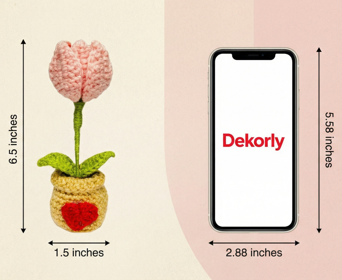 Dekorly Two in One Tulip to Red Heart Convertible Crochet Flower with Pot 6.5 Inch Handmade Knitted Transforming Flower Plant Cute Table Top Home Office Desk Decor Romantic Valentine Gift