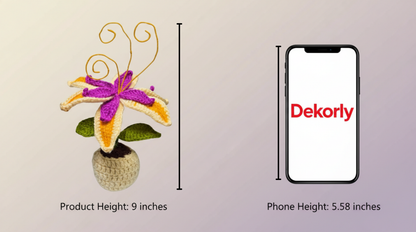 Dekorly Artificial Lily Flower Plant with Pot 9 Inch Height Handmade Crochet Knit Decorative Table Top Flower for Home Office Desk Living Room Decor Gift Item