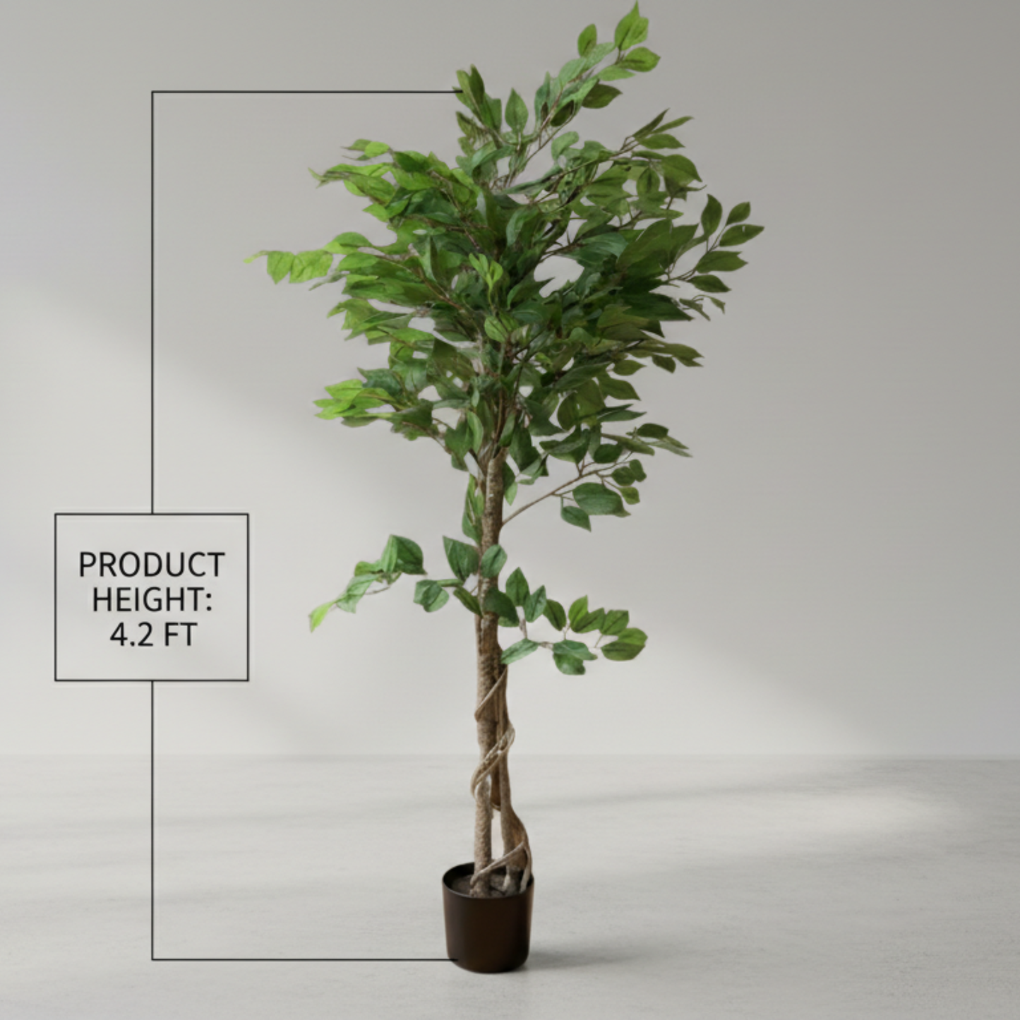 Dekorly 4.2ft Artificial Ficus Tree with Pot – Tall Faux Indoor Plant for Living Room, Office & Modern Home Decor