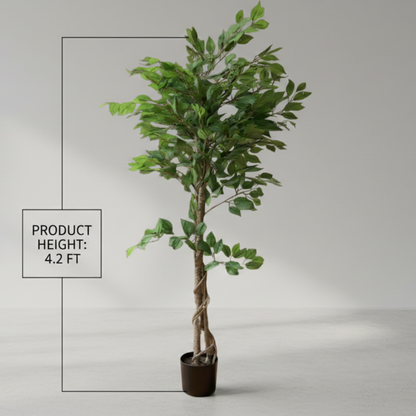 Dekorly 4.2ft Artificial Ficus Tree with Pot – Tall Faux Indoor Plant for Living Room, Office & Modern Home Decor