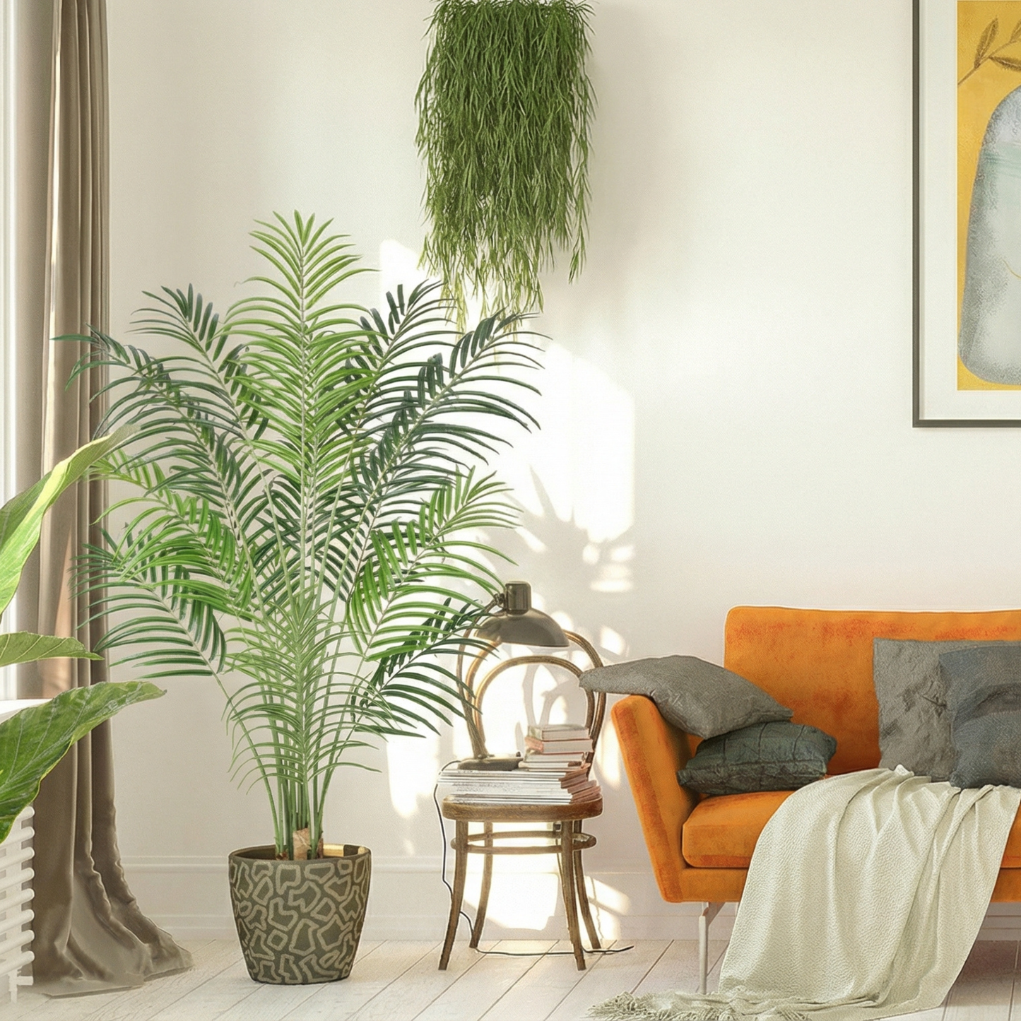 Dekorly Artificial Palm Tree 5.5ft Tall Fake Palm Tree Indoor Decor with 15 Trunks and Real Bark Design Faux Tropical Areca Palm Silk Floor Plant in Pot for Home Office Living Room Bedroom Decor 1pcs