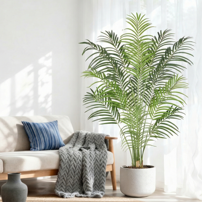 Dekorly Artificial Palm Tree 5.5ft Tall Fake Palm Tree Indoor Decor with 15 Trunks and Real Bark Design Faux Tropical Areca Palm Silk Floor Plant in Pot for Home Office Living Room Bedroom Decor 1pcs