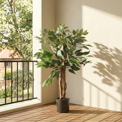Dekorly 3.5ft Artificial Ficus Tree with Pot – Realistic Twisted Trunk Tall Faux Indoor Plant for Living Room, Bedroom, Office & Modern Home Decor