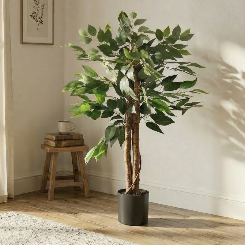 Dekorly 3.5ft Artificial Ficus Tree with Pot – Realistic Twisted Trunk Tall Faux Indoor Plant for Living Room, Bedroom, Office & Modern Home Decor