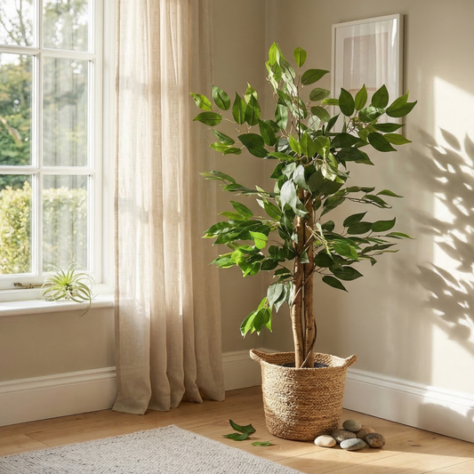 Dekorly 3.5ft Artificial Ficus Tree with Pot – Realistic Twisted Trunk Tall Faux Indoor Plant for Living Room, Bedroom, Office & Modern Home Decor