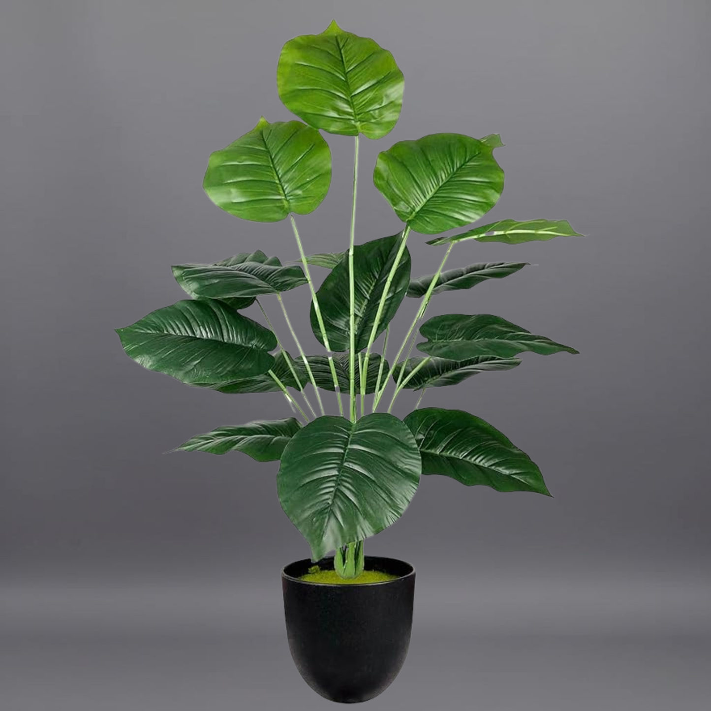 Dekorly Plastic Artificial Palm Plants Leaves Faux Turtle Leaf Monstera Tropical Large Palm Tree Leaves Outdoor Leaf Decorations | 26Inch Plants with Blackpot (Green Leaves)