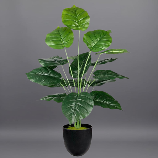 Dekorly Plastic Artificial Palm Plants Leaves Faux Turtle Leaf Monstera Tropical Large Palm Tree Leaves Outdoor Leaf Decorations | 26Inch Plants with Blackpot (Green Leaves)
