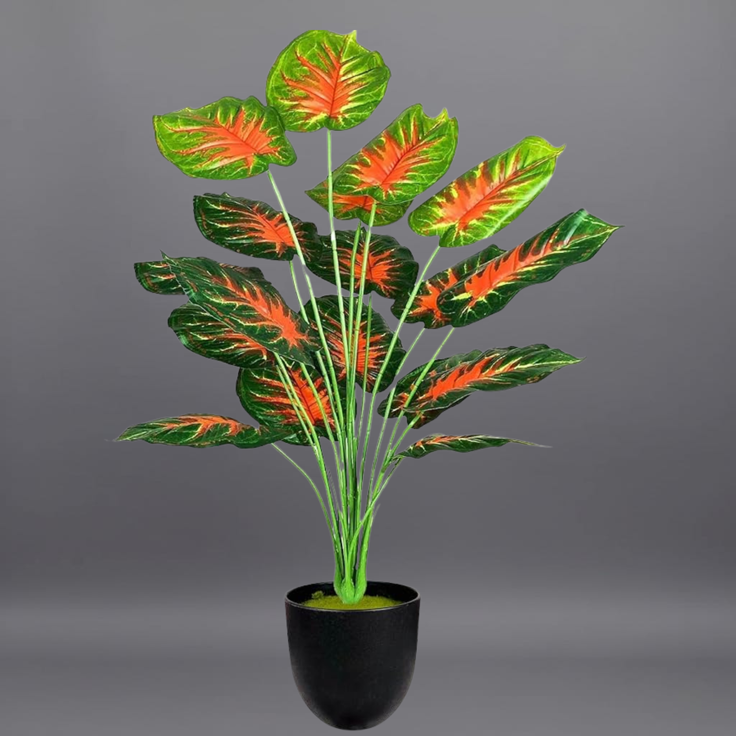 Dekorly Plastic Artificial Palm Plants Leaves Faux Turtle Leaf Fake Monstera Tropical Large Palm Tree Leaves Outdoor Leaf Decorations | 26Inch Plants with Blackpot (Red Leaves)