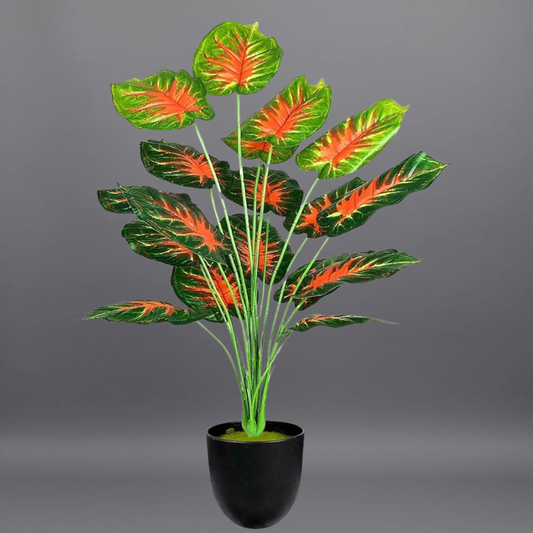 Dekorly Plastic Artificial Palm Plants Leaves Faux Turtle Leaf Fake Monstera Tropical Large Palm Tree Leaves Outdoor Leaf Decorations | 26Inch Plants with Blackpot (Red Leaves)