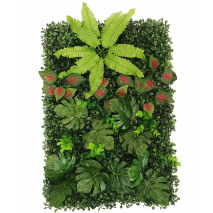 Dekorly Artificial Green Wall Panel with Mixed Tropical Leaves – Faux Greenery Wall Mat For Room | Living Room | Bedroom | Balcony Decor, 40x60Cm