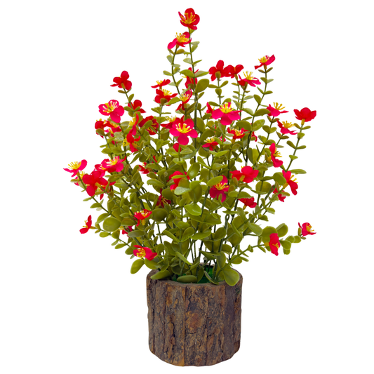 Dekorly Artificial Flower Fern Bush in Rustic Wood Pot|35 cm – Lifelike Blossom Faux Plant for Home & Office Décor