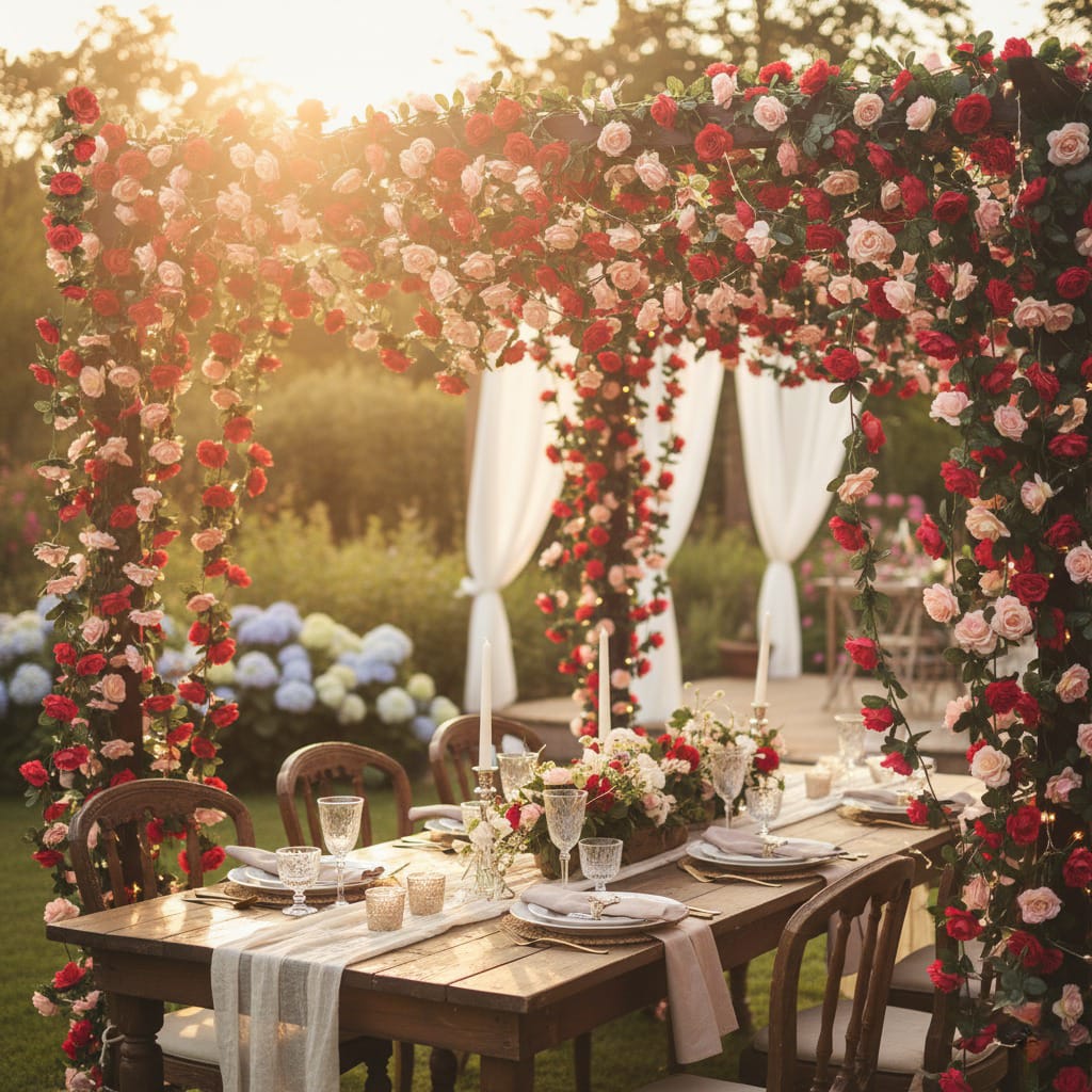 Dekorly Artifical Flower Garland,Rose Garland,Pink Flower Vines for Decoration, Wedding, Garden, Wall Decoration,Backdrop,Bedroom,Birthday Party, Christmas Decor