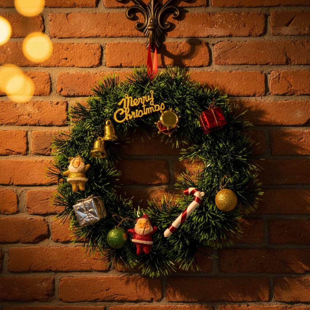 Dekorly Premium Artificial Christmas Wreath with Santa Claus, Baubles & Candy Cane – Front Door Decoration For Indoor/Outdoor Décor