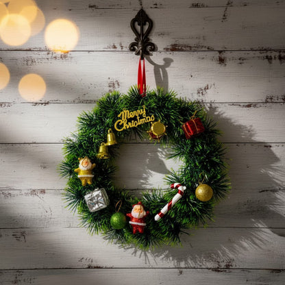 Dekorly Premium Artificial Christmas Wreath with Santa Claus, Baubles & Candy Cane – Front Door Decoration For Indoor/Outdoor Décor