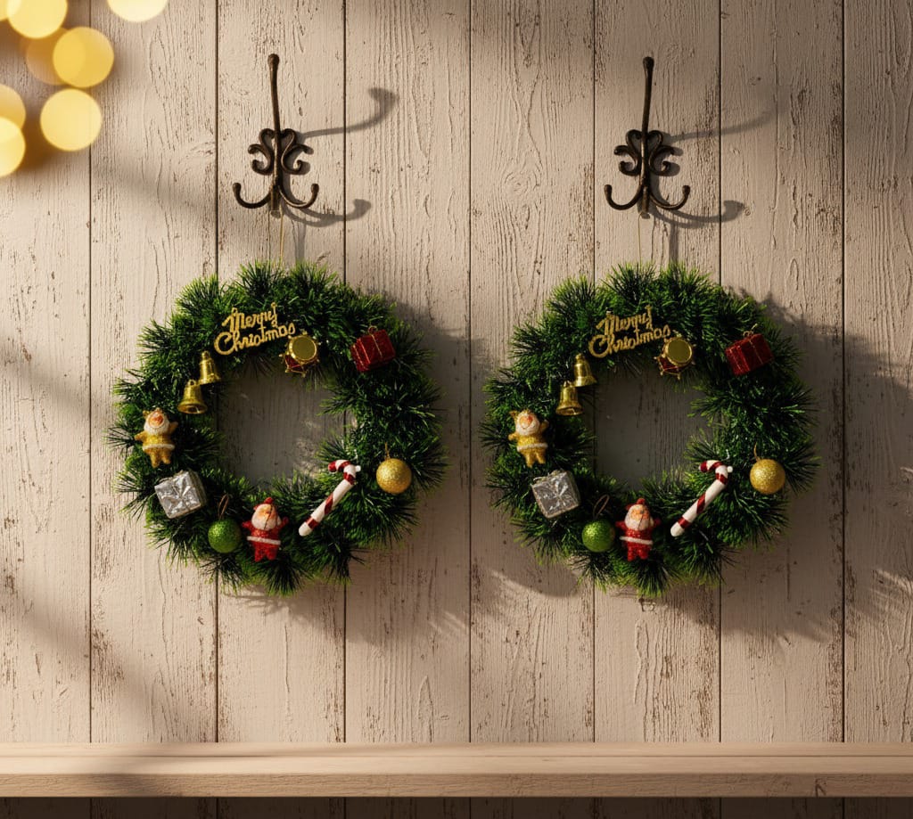 Dekorly Premium Artificial Christmas Wreath with Santa Claus, Baubles & Candy Cane – Front Door Decoration For Indoor/Outdoor Décor