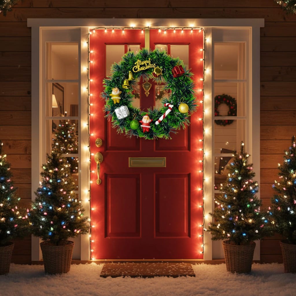 Dekorly Premium Artificial Christmas Wreath with Santa Claus, Baubles & Candy Cane – Front Door Decoration For Indoor/Outdoor Décor