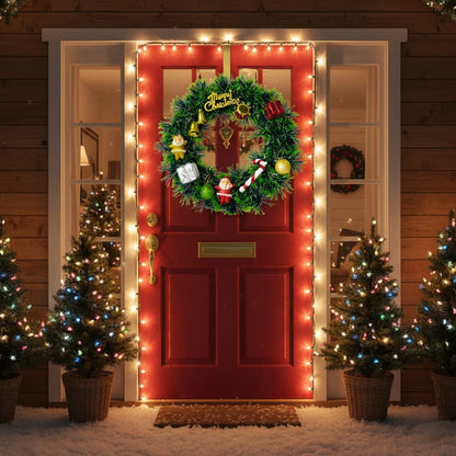 Dekorly Premium Artificial Christmas Wreath with Santa Claus, Baubles & Candy Cane – Front Door Decoration For Indoor/Outdoor Décor