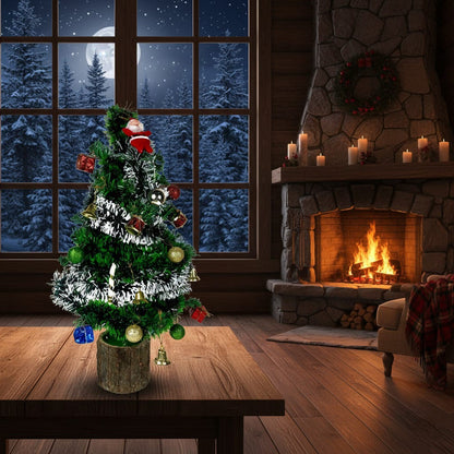 Dekorly Fully Decorated Tabletop Mini Christmas Tree (2 Ft.) - Prelit Artificial Desktop Tree with Ornaments, Perfect Xmas Decoration for Home & Office