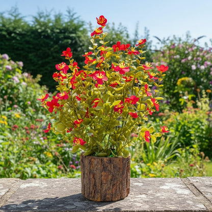 Dekorly Artificial Flower Fern Bush in Rustic Wood Pot|35 cm – Lifelike Blossom Faux Plant for Home & Office Décor