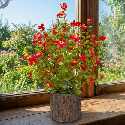 Dekorly Artificial Flower Fern Bush in Rustic Wood Pot|35 cm – Lifelike Blossom Faux Plant for Home & Office Décor